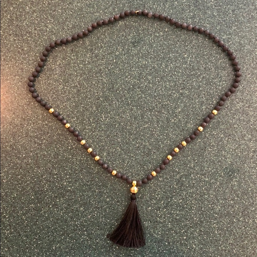 Gorjana Beaded Tassel Long Necklace Black / Gray